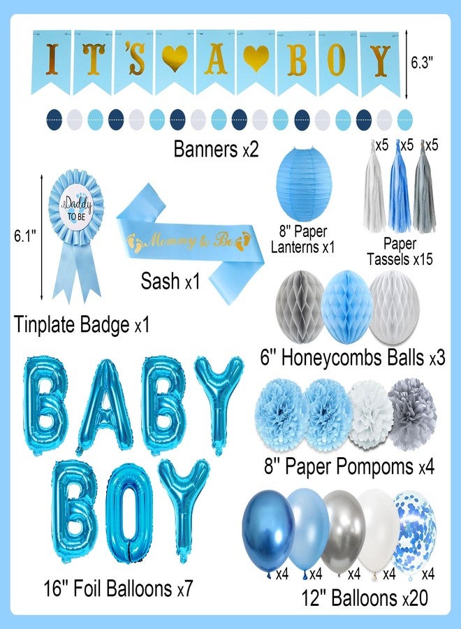 Bolake Blue Baby Shower Decorations for Boy Set with Its a Boy Banner Baby Boy Letter Foil Balloons Mom to Be Sash Dad to Be Pin Paper Pom Poms for Gender Reveal Decorations - Image 2